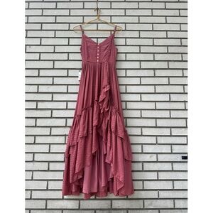 Joyfolie Everlie Dress Clay Ruffle Maxi Lace Bodice Tie Back XXS NWT Romantic